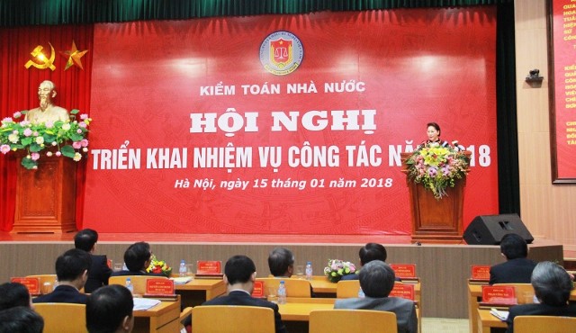 Chủ tịch Quốc hội Nguyễn Thị Kim Ngân dự và phát biểu tại Hội nghị triển khai nhiệm vụ công tác năm 2018 của Kiểm toán Nhà nước